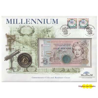 2000 £5 Note and Five Pound Coin - Millennium